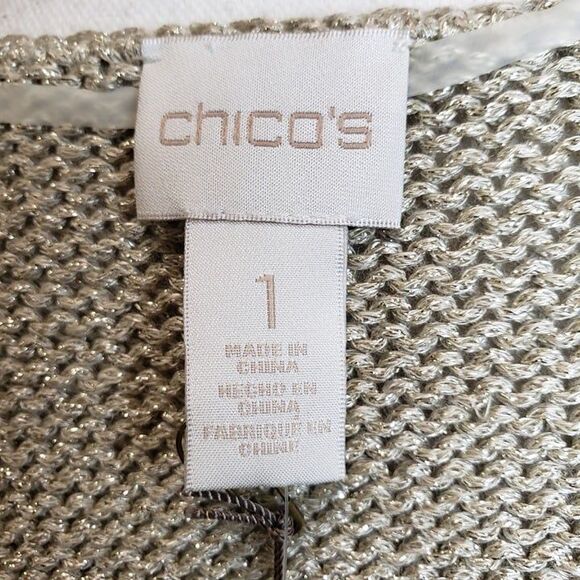Beautiful NEW Chicos Gold Metallic Knit Short Sleeve Sweater womens 1 M Holiday - Picture 7 of 10
